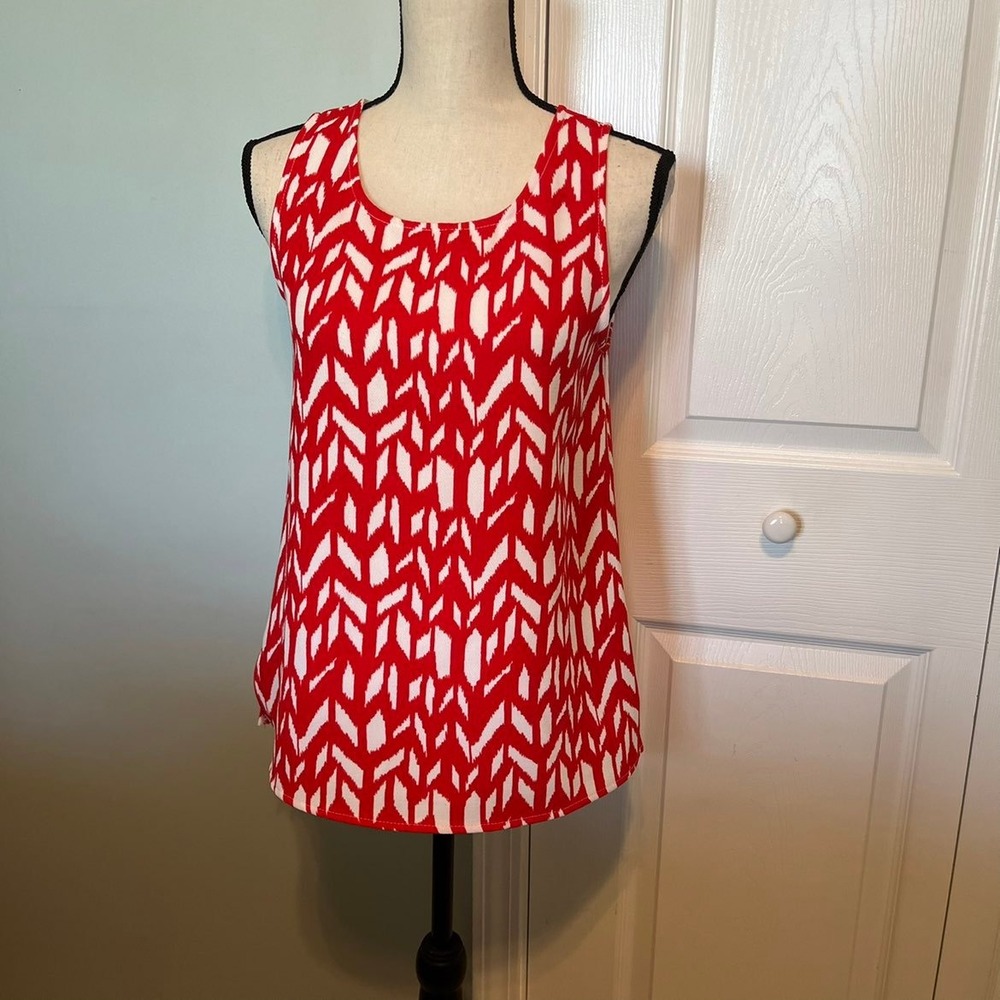 Everly Red White Sleeveless Top Womens Size Small Back Zipper Summer Coastal‎